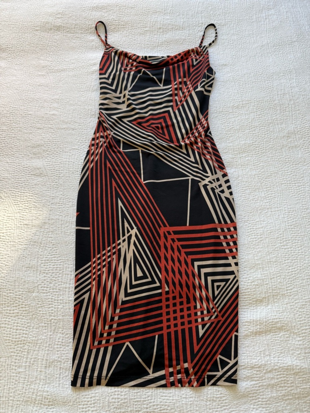 Vintage Geometric Print Midi Dress